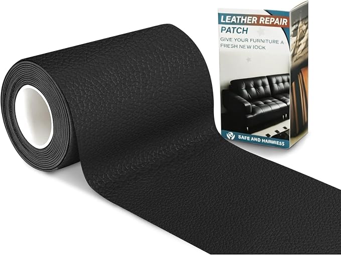 Leather Repair Tape,3.9 x 63 Inches Self Adhesive Leather Repair Patch,Vinyl Repair Kit for Furniture,Couches,Car Seats,Sofas,Office Chairs,Black