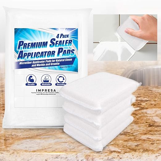 Impresa Reusable Microfiber Sealer Applicator Pads - Multi-Surface Coverage & Grout Sealant - Tile Edge Control & Tile Sealer Applicator - Smooth Spread & Microfiber Pads - 4-Pack 5x4x1 in Black