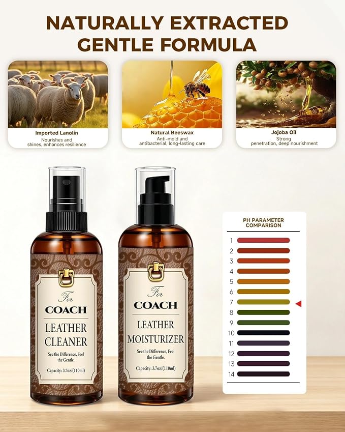 Leather Cleaner & Moisturizer Set for Coach, Cleaning and Maintenance Kit for Coach, Deep Nourishing & Stain Removal, Gentle Care, Suitable for Coach Handbags, Wallets and Other Luxury Brands