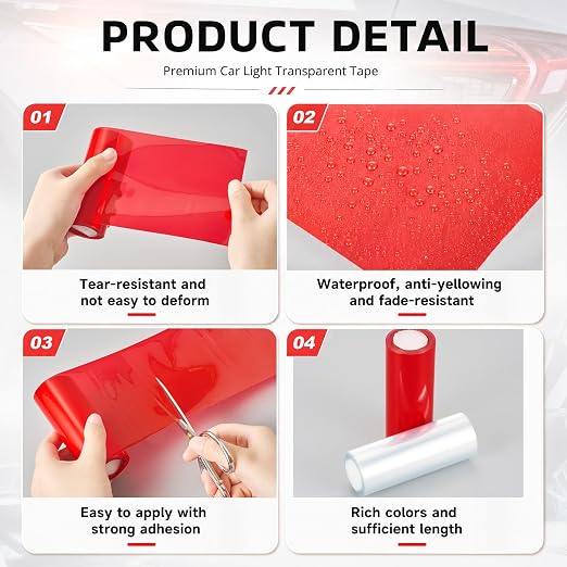 Patelai 2 Rolls 13.12 ft X 3.74 Inches Self Adhesive Repair Light Tape Auto Tail Light Fog Lights Headlight Lens Tint Tape (Red, Clear)