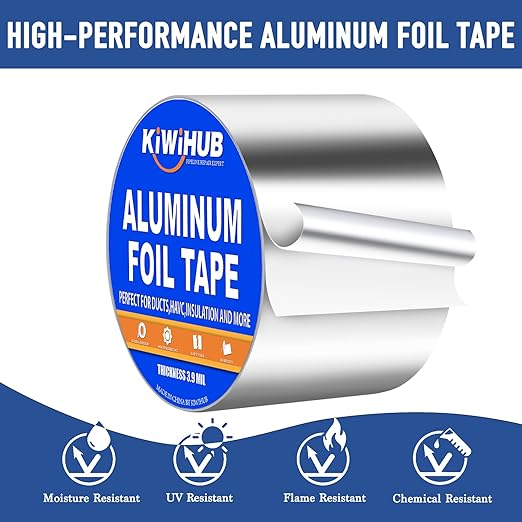 Aluminum Foil Tape,3 inch x 65ft(3.9Mil),Heavy Duty HVAC Tape,Insulation Adhesive Metal Tapes for Ductwork,Dryer Vents Pipe,Sealing and Repairing