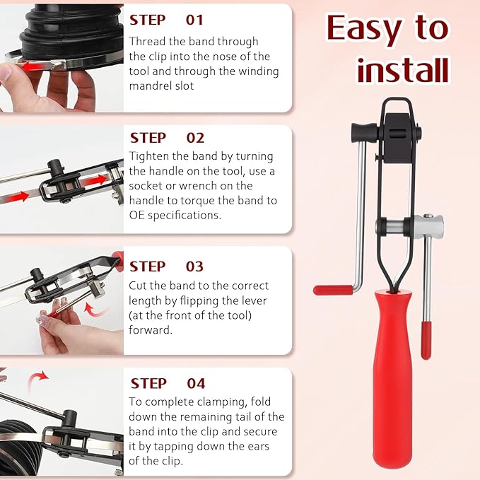 CV Joint Banding Boot Axle Clamp Pliers with 10 PCS Stainless Steel CV Joint Boot Band Clamps Automotive Boots Clamp Pliers Axle Boots Clamps for Most Cars