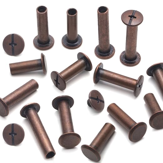 YORANYO 70Sets Chicago Screws Leather Rivets Assorted Screw Rivets Chicago Binding Screws for Decorate and Repair Leather Craft Belt Bag Shoes Purse Bookbinding (Antique Copper, M5*15,18,20,25)