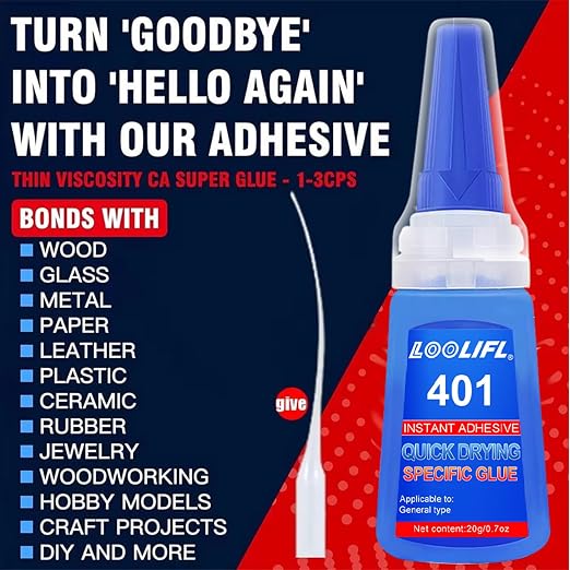 20ml Super Glue Dries Instantly, LOOLIFL High Viscosity 401 Strong Instant Adhesive Bond Transparent All-Purpose Universal for Plastic Wood Metal Rubber Leather Manicure DIY Crafts (401-2pcs)