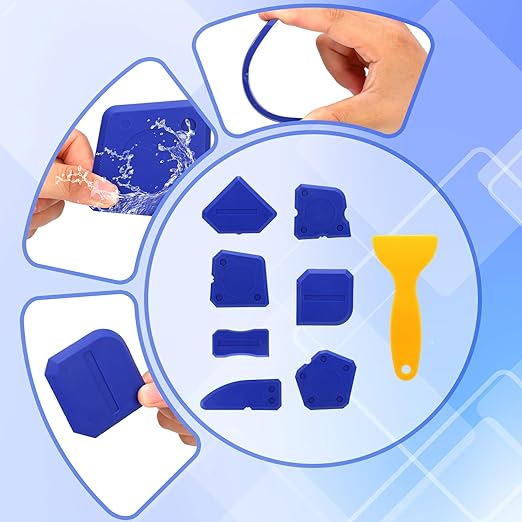 8pcs Silicone Caulking Tool, Professional Sealant Finishing Grout Tool with Multiple Shape Scraper & Caulk Remover for Kitchen Bathroom Floor Window & Sink