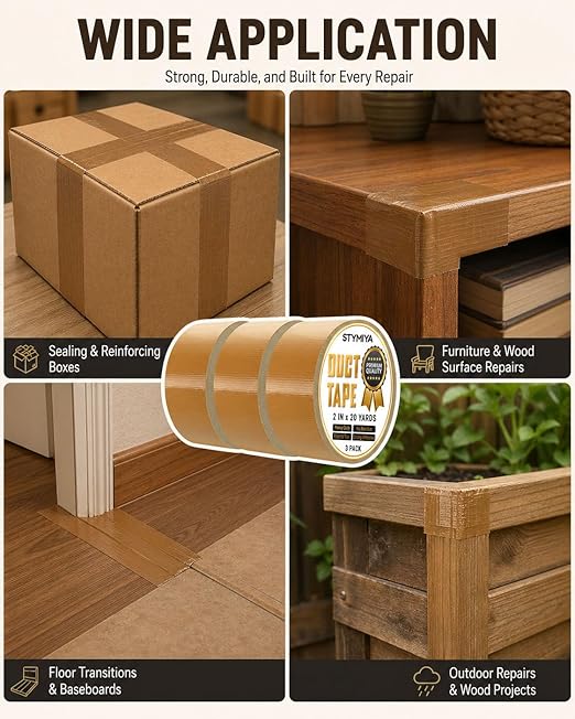 Brown Duct Tape Heavy Duty: Wide Waterproof Outdoor Duck Furniture Repair Tape Bulk - Strong Adhesive Weather UV Resistant No-Residue Masking Tapes Patterns Variety Pack (3, Brown)