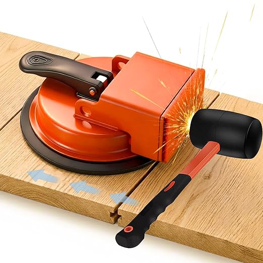 Floor Gap Fixer Tool with Enhanced Vacuum Suction Cup for Vinyl Plank (LVP), Laminate, Hardwood & Tile Flooring, Industrial Steel, Heavy Duty Floor Fix Plank Grabber for Repair Gaps (Tool + Mallet)