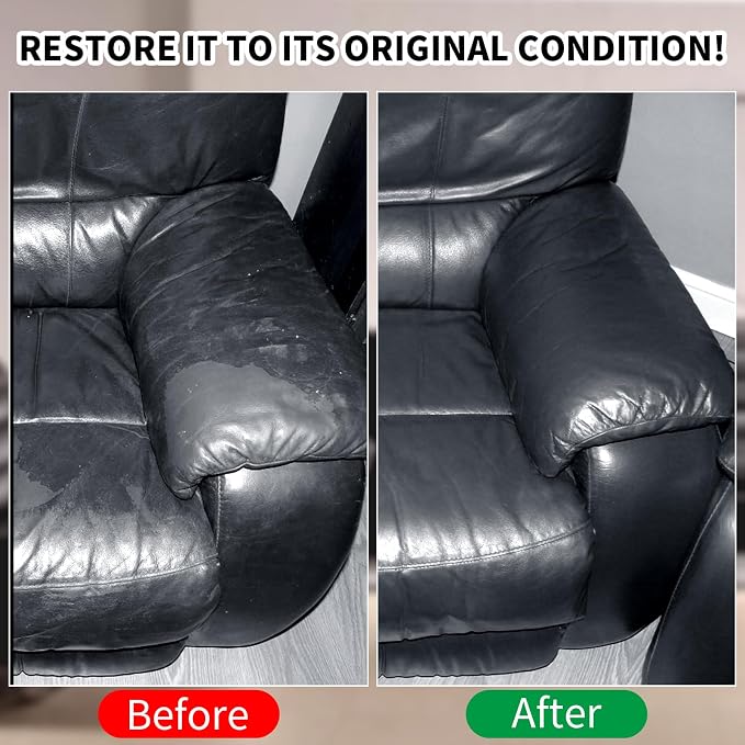 Leather Recoloring Balm,8.5oz Leather Color Restorer,Black Leather Repair kit for Furniture and Car Interior,Leather Couch Scratch Repair,Leather Dye Paint for Faded,Cracked and Damaged Leather