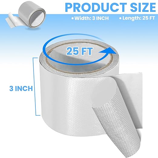 Tikfoam Waterproof Repair Tape for Fabric, Awning, RV Roof, Underbelly, Tarp, Tent, Sail and Boat Cover Outdoor Repair Patch, Heavy Duty, UVproof, Multipurpose White