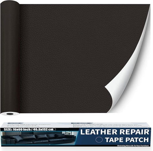 Zenyao Leather Repair Patch Tape - Self Adhesive Leather Repair Kit for Car Seat Furniture, Heavy Duty Vinyl Repair Patch for Couch Sofa, Waterproof Fix for Tears, 12x30 Inch Roll, Dark Brown