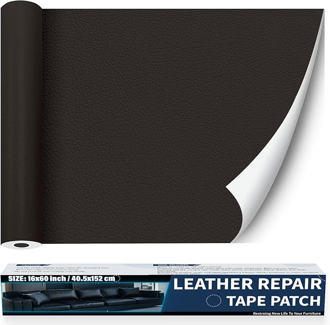 Zenyao Leather Repair Patch Tape - Self Adhesive Leather Repair Kit for Car Seat Furniture, Heavy Duty Vinyl Repair Patch for Couch Sofa, Waterproof Fix for Tears, 16x30 Inch Roll, Dark Brown