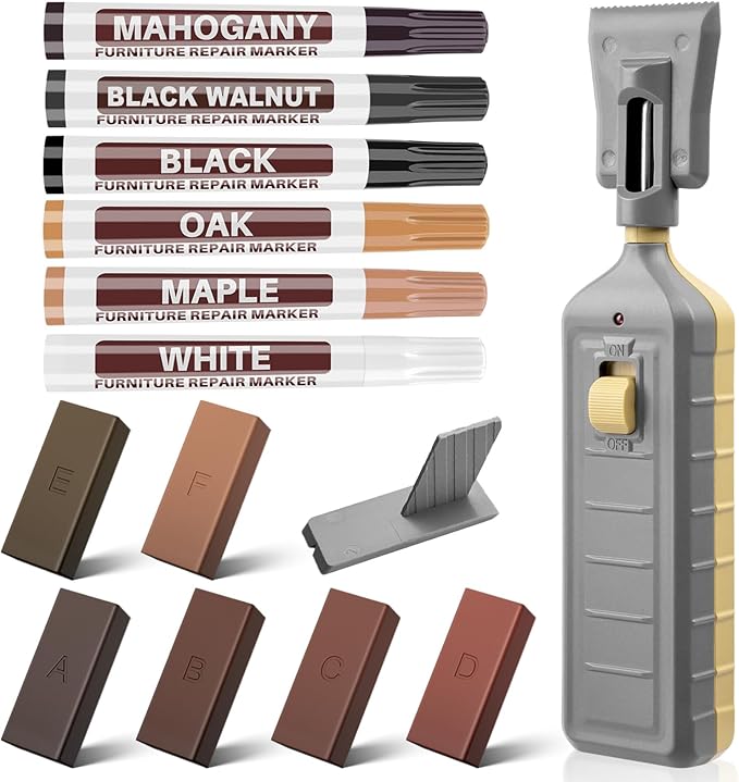 Laminate Floor Repair Kit with Heat Pen,Linoleum Repair Hard Wax 12 Color Wood Vinyl Floor Furniture Repair Kit Touch Up Marker Cover Scratches, Stains, Cracks, Holes for Door, Cabinet, Table