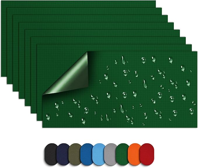 Self-Adhesive Nylon Patches Tent Repair Kit – Outdoor Gear Tenacious Repair Tape, Waterproof Fabric Patches for Clothes, Tent, Down Jacket, Backpack (8pcs, Green