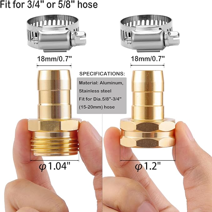 5 Set Garden Hose Repair Connector Kit with Clamps, Fit for 3/4" or 5/8" Garden Hose Fitting, Male and Female Hose Adapter, Water Hose Repair Kit