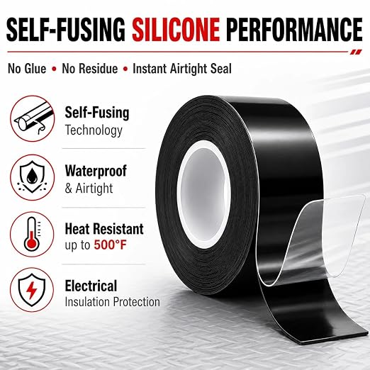 Self-Fusing Silicone Sealing Tape, Waterproof Repair Tape for Hose, Pipe, Electrical Cable, High Strength Leak Fix Wrap, Weatherproof Emergency Insulation Tape (1" x 33' x 20mil) Black