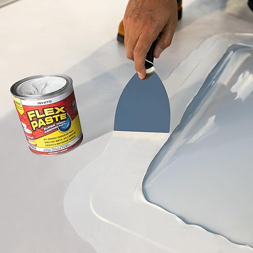 Flex Paste, Waterproof Paintable Putty, Spackle Sealant, Fill Gaps Cracks Holes - Block Out Water and Air - UV Resistant - Walls, Drywall, EPDM, Concrete, Roof, RV Repairs, White, Quart