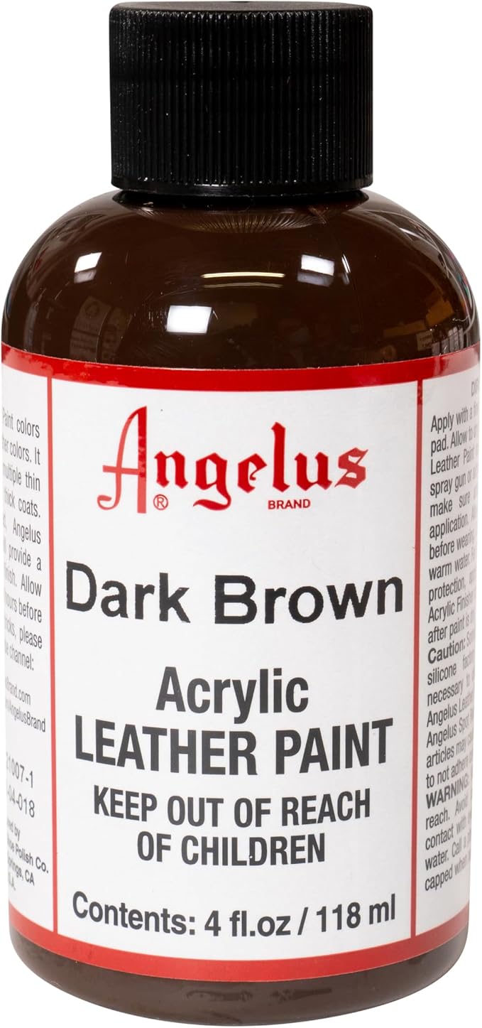 Angelus Acrylic Leather Paint, Dark Brown | Flexible Recoloring Balm for Shoes, Furniture, Car Seats & More | Made in USA, 4 fl oz