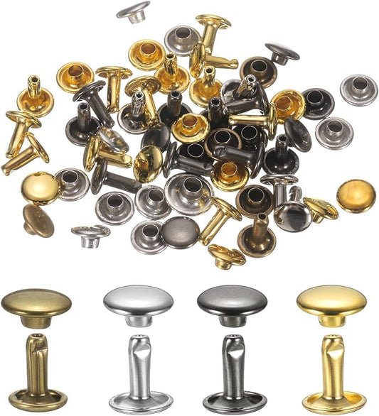 uxcell 120Set Leather Rivets, 7mm Double Cap Rivet Tubular Metal Studs Repairs Decoration Craft Accessories for Repair Decorate Leather Craft Belt Bag Shoes Purse Belts, 4 Color