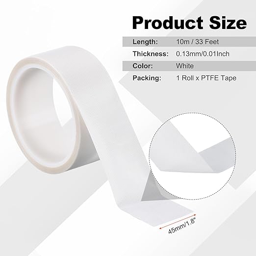 PATIKIL Heat Resistant Tape, 1.8 Inch x 33 Feet High Temperature Tape PTFE Adhesive High Heat Tape Waterproof for Vacuum Sealer Machine Insulation Protection, White, 0.13mm Thick