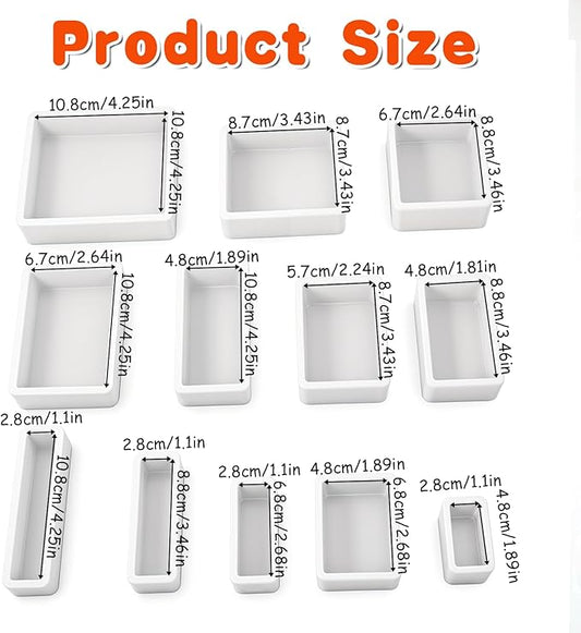 12 Pcs Epoxy Resin Molds Silicone Kit, 12 Sizes Square Rectangle Silicone Molds for Resin, Soaps, Dried Flowers, Bookends, Specimens, DIY Handicrafts (White)