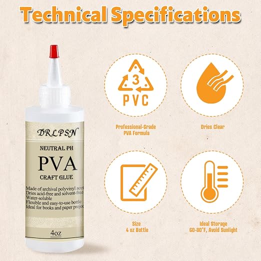 PVA Glue Book Binding, PH Neutral PVA Adhesive, Professional-Grade Strength Acid-Free Book Glue, Dries Clear & Remains Flexible, Used for Book Repair, Framing & Crafts | Safe for Paper (4 oz)