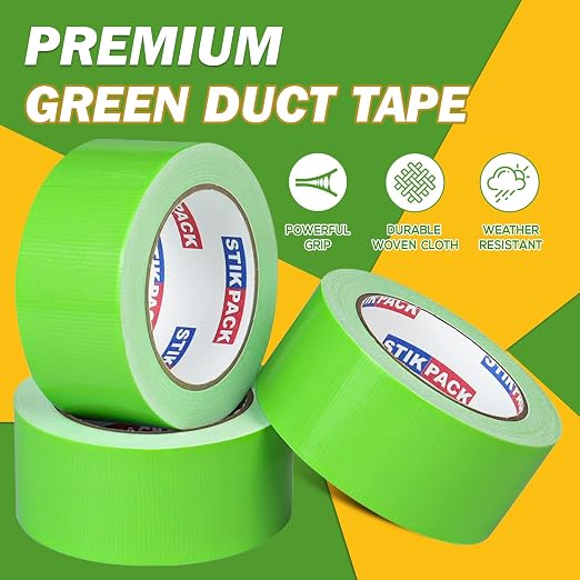 3 Rolls Green Duct Tape, Heavy Duty Strong Industrial Colored Duct Tape 9mil x 2inch x 25yds Flexible, No Residue, Waterproof and Tear by Hand, Multi-Use for Indoor & Outdoor Repairs