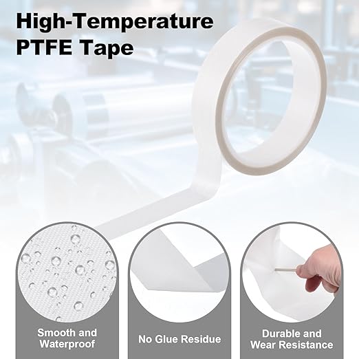 PATIKIL Heat Resistant Tape, 0.8 Inch x 33 Feet High Temperature Tape PTFE Adhesive High Heat Tape Waterproof for Vacuum Sealer Machine Insulation Protection, White, 0.13mm Thick