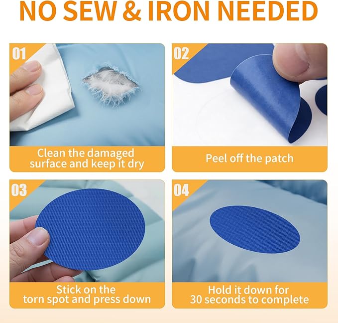 Waterproof Self-Adhesive Fabric Repair Tape - Tent Repair Kit,4pcs Nylon Fabric Patches for Jacket, Clothes, Puffer Down Jacket,Sleeping Bag, Outdoor Gear Tenacious Repairs Tape, RoyalBlue