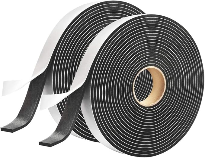 2 Rolls Foam Seal Tape for Door Window Seal Insulation, 3/4in Wx1/8in T Soundproof and Shockproof Weather Stripping Single Sided Door Foam Tape Cold Air Draft Closed Cell Weather Strip, Single 16FT