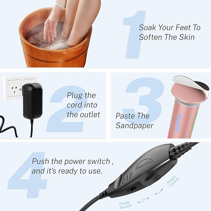 Electric Foot Callus Remover, Painless 2-in-1 Electric Foot Filer - 80 Discs, Adjustable Speed, Professional Pedicure Tool for Dry Cracked Heels, Home Spa & Salon (Pink Gold)