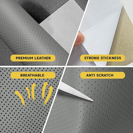 Leather Repair Patch, Breathable Perforated Strong Sticky Self Adhesive Repair Patch, DIY Leather Patches for Couches, Furniture, Sofa, Car, Chair (Grey 8x12inch)
