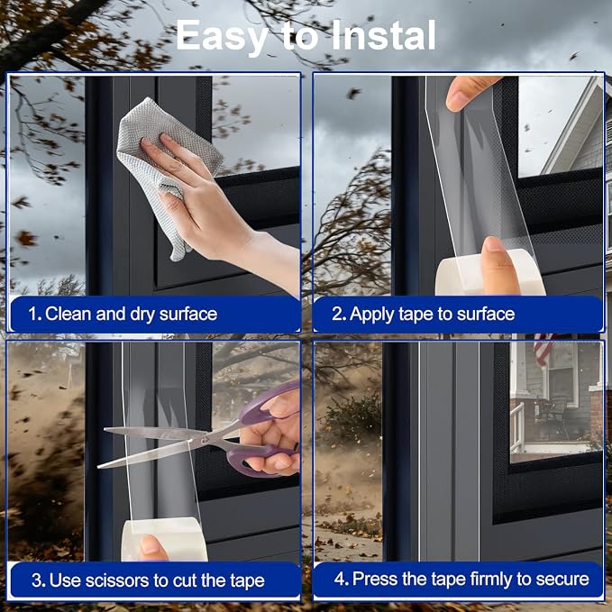 Window Sealing Tape 2 Inch x 33 FT – Transparent, Residue-Free & Weatherproof – Clear Draft Insulation Weather Stripping Caulk Tape for Window Glass, Door Gaps, AC Units – Windproof & Waterproof