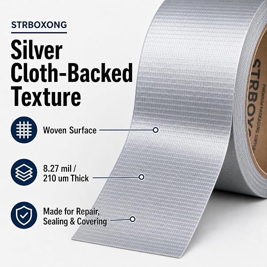 STRBOXONG Silver Duct Tape Heavy Duty, 8.27 Mil Thick, 3 Rolls Waterproof Cloth Backed Gray Tape for Industrial Repair, Sealing, Bundling, Packing, Garage, Workshop and DIY, 1.89 in x 66 yd Total