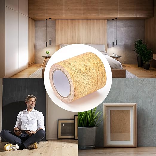 GORGECRAFT 2.2 Inch x 15Ft Wood Textured Adhesive Repair Tape Self Adhesive Patch Realistic Wood Grain Repair Tape High-Adhesive Repair Tape Simulation for Desk Chair Floor Furniture(Navajo White)