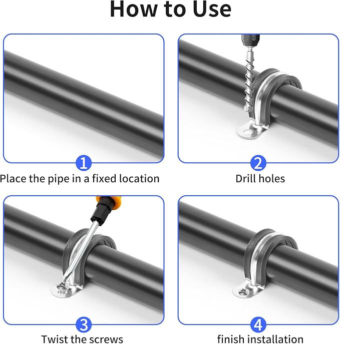 2 Inch Reinforced Rigid Pipe Strap, 2 Holes U Bracket Cable Clamp Hanger, Rubber Cushioned Insulated Clamp, Conduits Strap Clamps for Pipe Fixing on Various Surfaces, 10 PCS(50 mm)