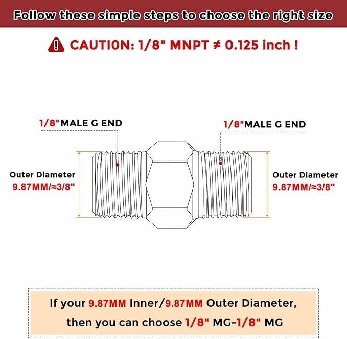 Pack of 3, 1/8" Male G to 1/8" Male G Solid Brass Hex Nipple Hose Connectors, Male Pipe Adapter for Pipe Leak Repair, Bathroom Remodeling, Tool Extensions, Compression