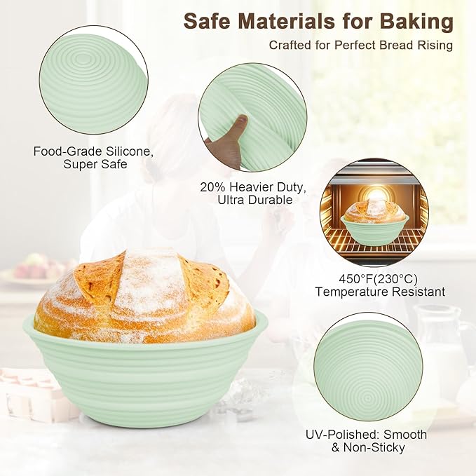 JOCXSPI Premium Foldable Silicone Sourdough Banneton Basket with 2 Lid, 9" Round & 10" Oval Sourdough Bread Proofing Basket, Non-Stick, Oven & Dishwasher Safe