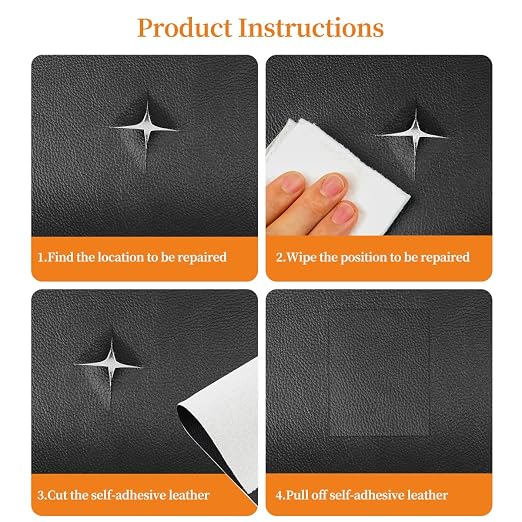 Leather Repair Patch Black 17.3 x 117 Inch Self Adhesive Leather Repair Kit for Couch Car Seat Furniture Sofa Chair, Faux Leather Fabric Roll Leather Furniture Repair Kit