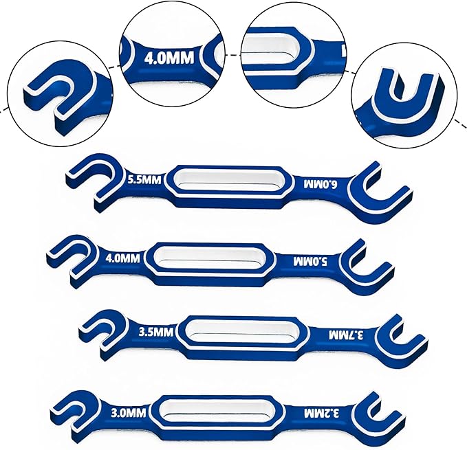 4PCS RC Wrench 3.0/3.2/3.5/3.7/4.0/5.0/5.5/6.0mm Turnbuckle Nut Ball Joint Remover RC Repair Tool for RC Crawler Car Boat Upgrade Parts, Blue