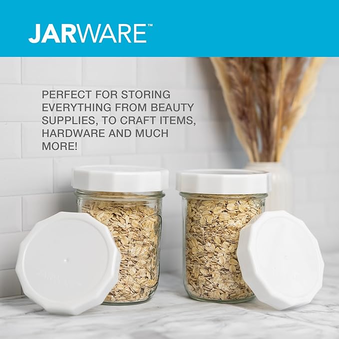 Jarware White Mason Jar Lids, Set of 4 Wide Mouth Plastic Lids for Mason Jars