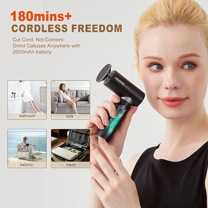 Premium Electric Foot Callus Remover, Ergonomic T-Grip 2600mAh Rechargeable 3 Speeds All Metal Foot File for Dead Skin Cracked Heels Pedicure Tool at Home with 60pcs Replacement Pads (Black)