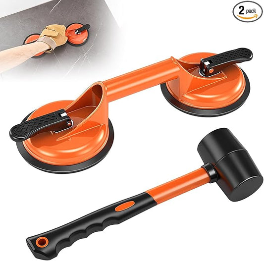 Saker Laminate Floor Gap Repair Tool,Suction Cup Lifter and Rubber Mallet,Floor Gap Repair Kit,for Floating Wood Floors and Moving Glasses (Light Orange)