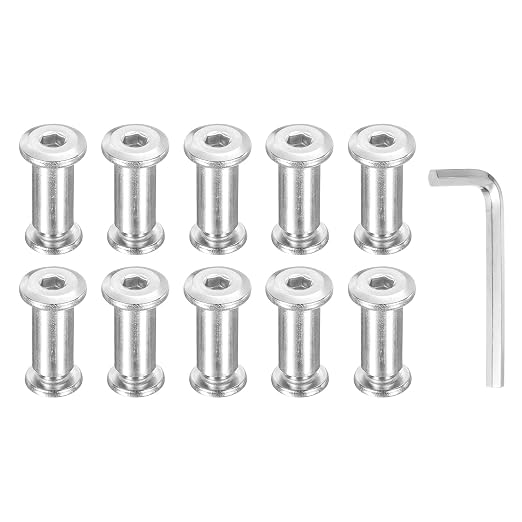 PATIKIL M8x8mm Hex Chicago Screws 10x20mm, 10Pcs 304 Stainless Steel Metric Hex Drive Socket Cap Binding Post Screw Posts for Scrapbook Leather Belt Album Furniture Repair, Silver