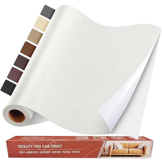 Self Adhesive Leather Repair Patch Kit, 31.4 in x 16 in Large Vinyl Leather Repair Tape for Furniture, Car Seat, Couch, Sofa, Chair White