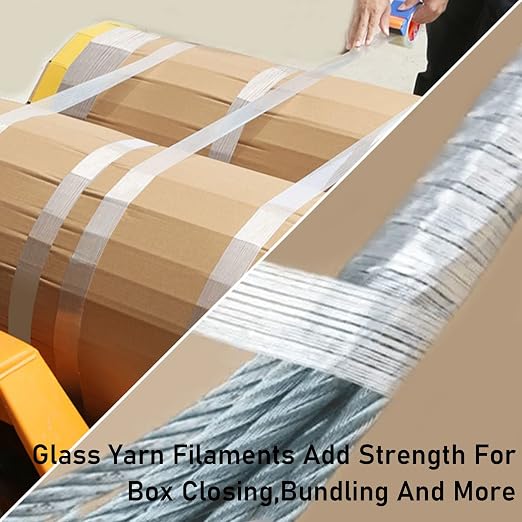KAIY Strapping Tape, 2 Roll 1/2 inch x 60 yds Packing Tape, Heavy Duty Reinforced Fiberglass Tape, Transparent, Waterproof, 100 lbs per inch Tensile Strength | Heavy Duty Filament Tape, Fiberglass Reinforced Packing Tape with Strong Adhesive for Shippi...