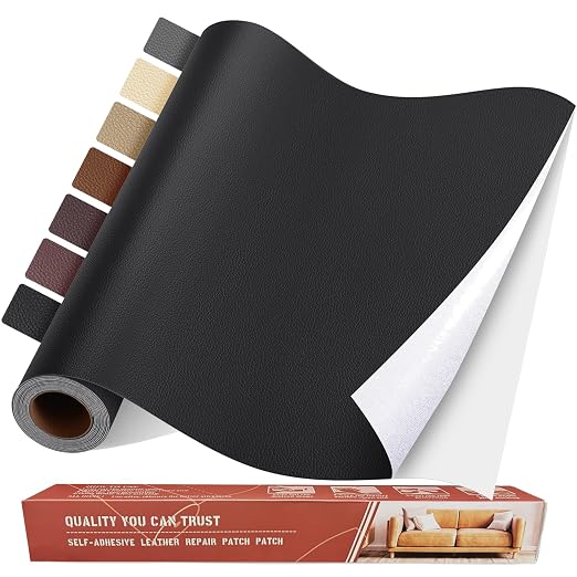 Self Adhesive Leather Repair Patch Kit, 16 in x 63 in Large Vinyl Leather Repair Tape for Furniture, Car Seat, Couch, Sofa, Chair Black