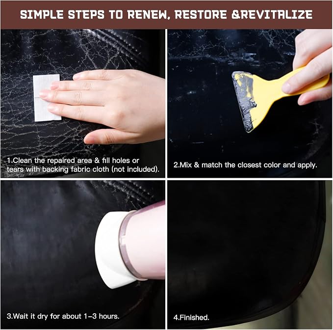 SEISSO Vinyl and Leather Repair Kit for Furniture, Sofa, Jacket, Couches, Car Seats and Purse. Easy Instructions to Match Any Color, Restore Any Material, Bonded, Italian, Pleather, Genuine