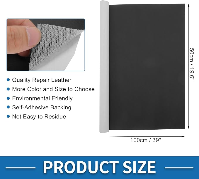 Self Adhesive Leather Repair Patch Strong Stickiness 19.6"x39" Leather Repair Tape PVC Faux Leather Black 1 Pcs