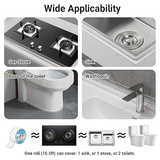 Caulk Tape Waterproof Self Adhesive, Caulking Tape, LAVILI Toilet Sealer Around Toilet Base Waterproof Sealant Strip for Kitchen Countertop, Bathroom, Toilet, (2 Roll 2.2cm x 10.5Ft Clear)