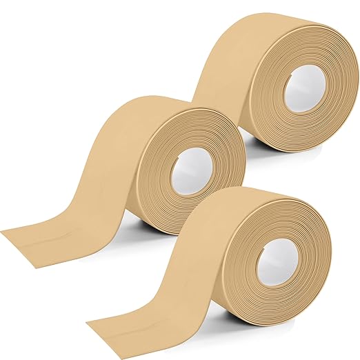 3 Rolls 1.5 Inch Caulk Tape Self Adhesive Toilet Caulking Strip Bathroom Sealing Caulk Strip Peel and Stick Bathtub Caulking Tape, 10.5 Feet Each Roll (Almond)